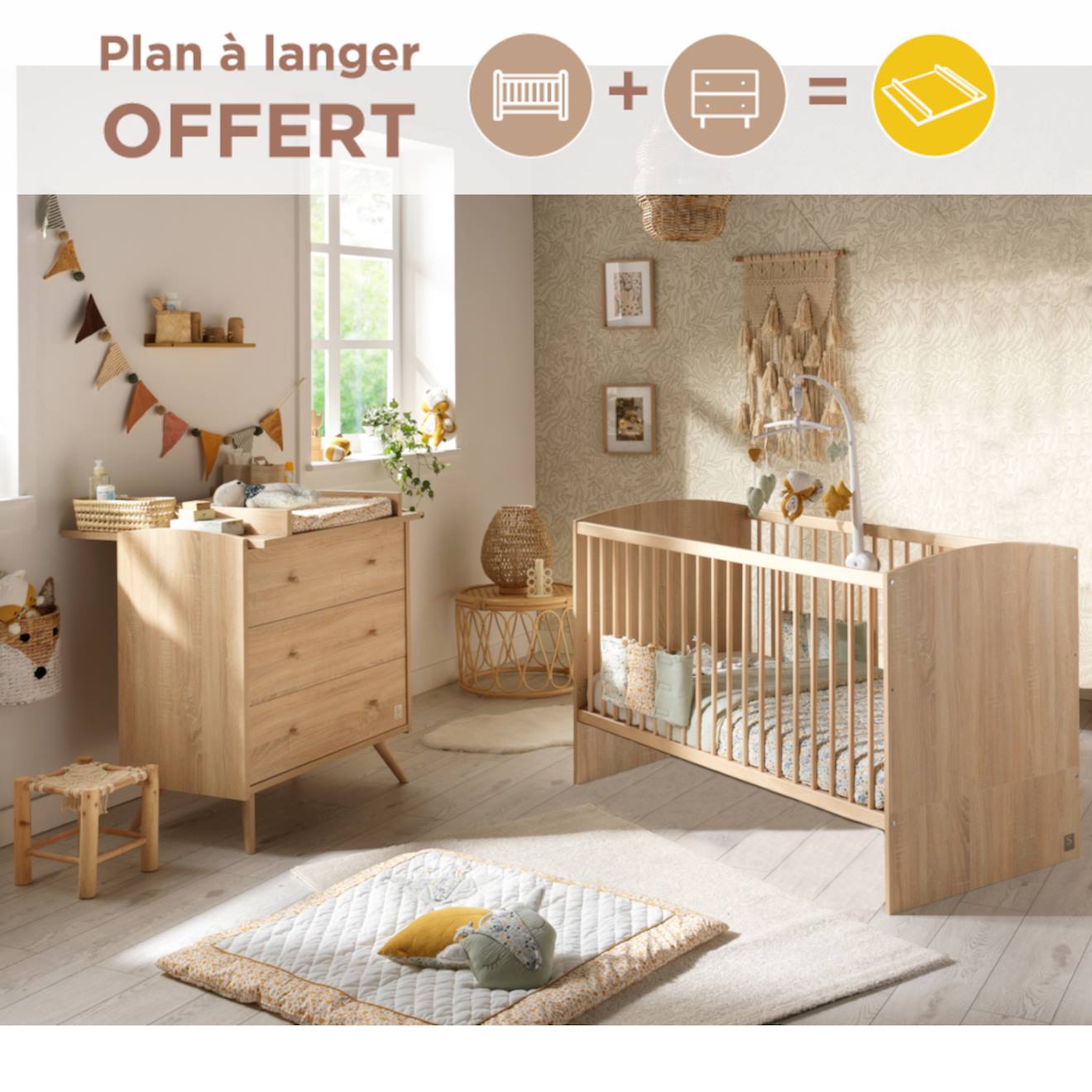 Chambre Bébé, Lit Évolutif Et Commode À Langer - Access Marron