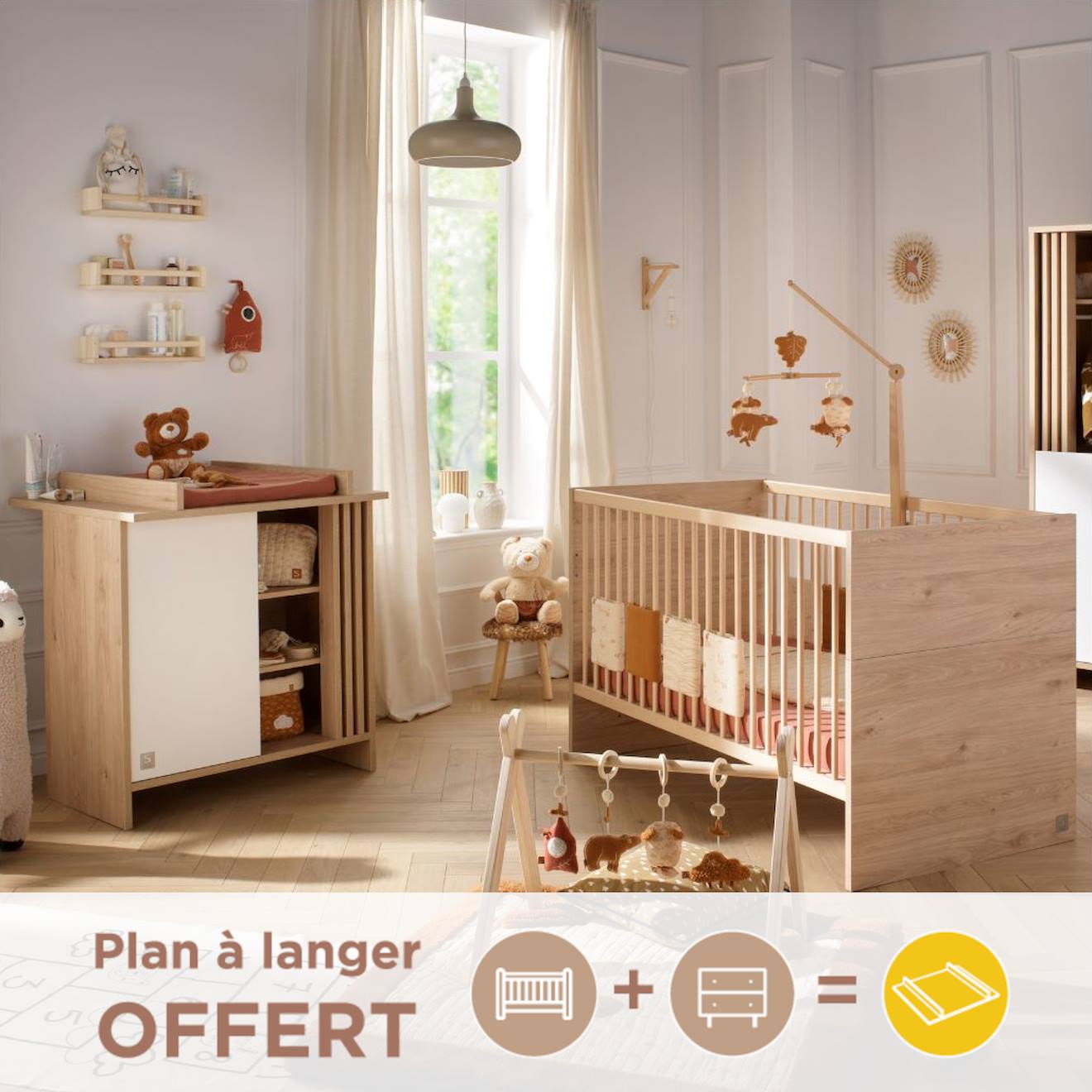 Chambre Bébé, Lit Évolutif Et Commode À Langer Avec Claustra - Tokyo Blanc/marron