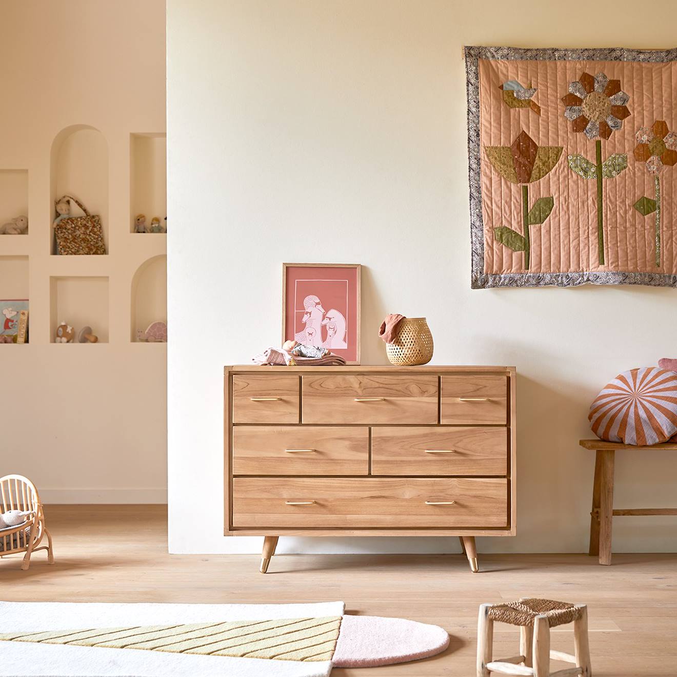 Commode Enfant En Bois De Teck 6 Tiroirs Kort Naturel (Tikamoon) - Image 1