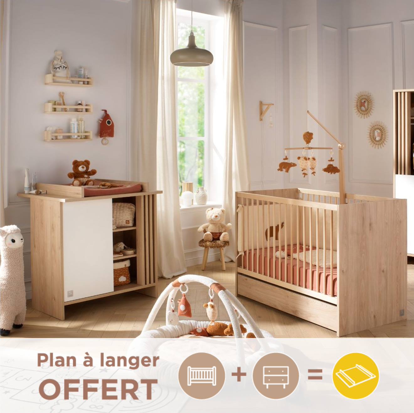 Chambre Bébé Complète, Lit Bébé Et Commode À Langer Avec Claustra - Tokyo Blanc/marron