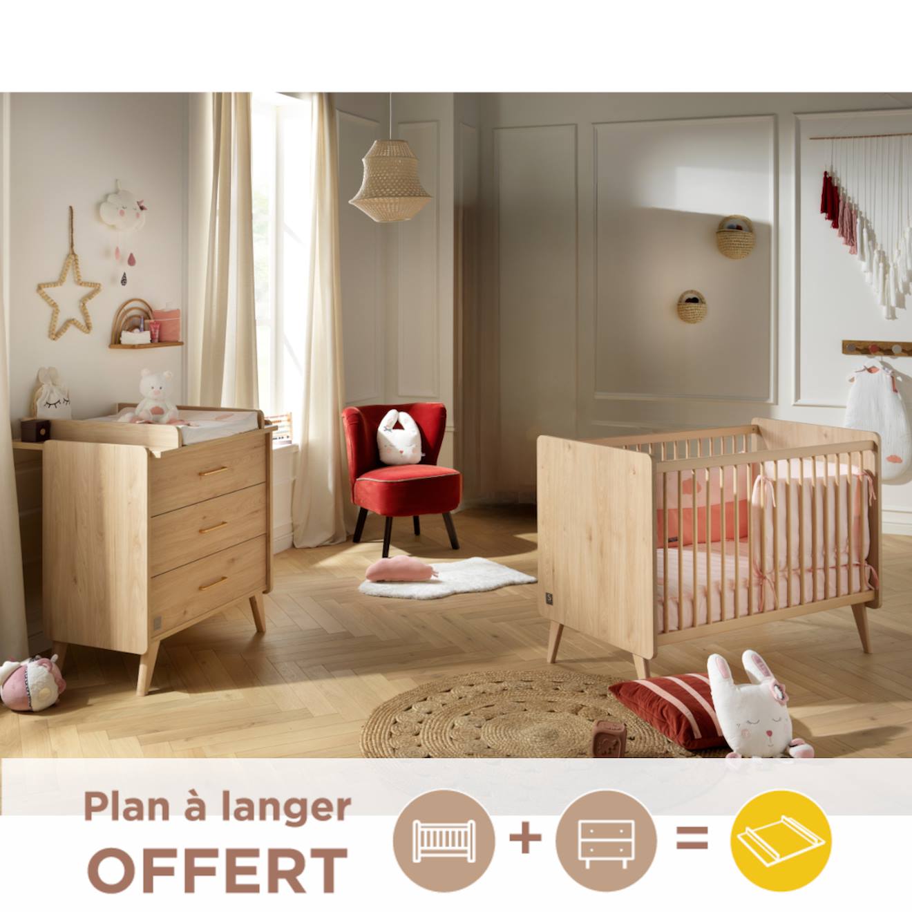 Chambre Bébé Complète, Lit Bébé Et Commode À Langer - Arty Marron
