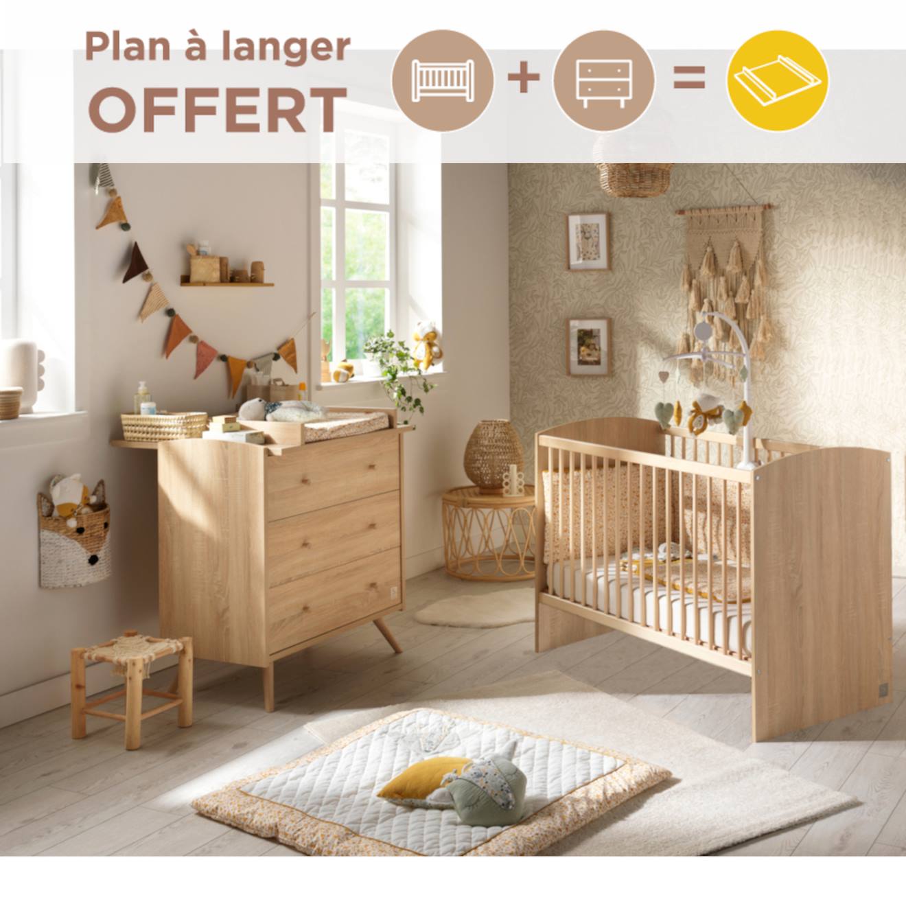 Chambre Bébé Complète, Lit Et Commode À Langer - Access Marron