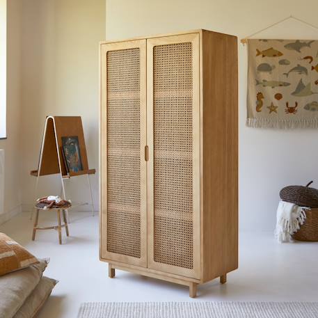 Tikamoon - Armoire Enfant En Bois D'orme Massif Et Cannage Luis Naturel