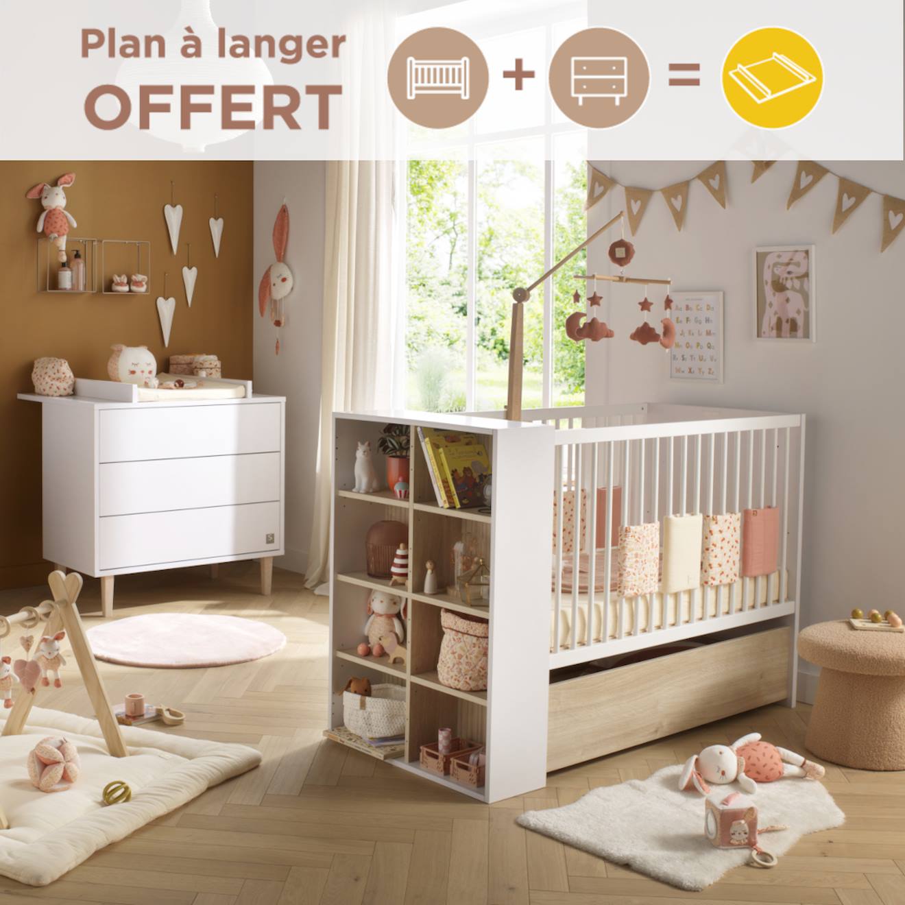 Chambre Bébé, Lit 120x60 Évolutif Et Commode À Langer 3 Tiroirs - Paloma Blanc