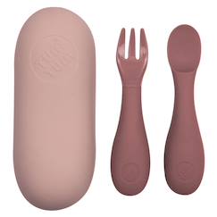Puériculture-Set de couverts en silicone rose