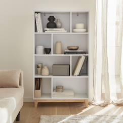 Bibliothèque scandinave blanche - floki - pieds en bois de sapin, 4 étagères, 8 compartiments, 80x30x138cm  - vertbaudet enfant