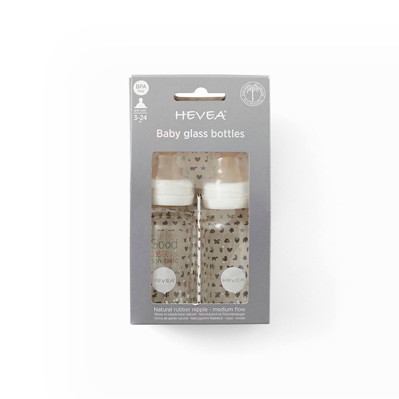 Lot De 2 Biberons En Verre 120ml Blanc (Hevea) - Image 1