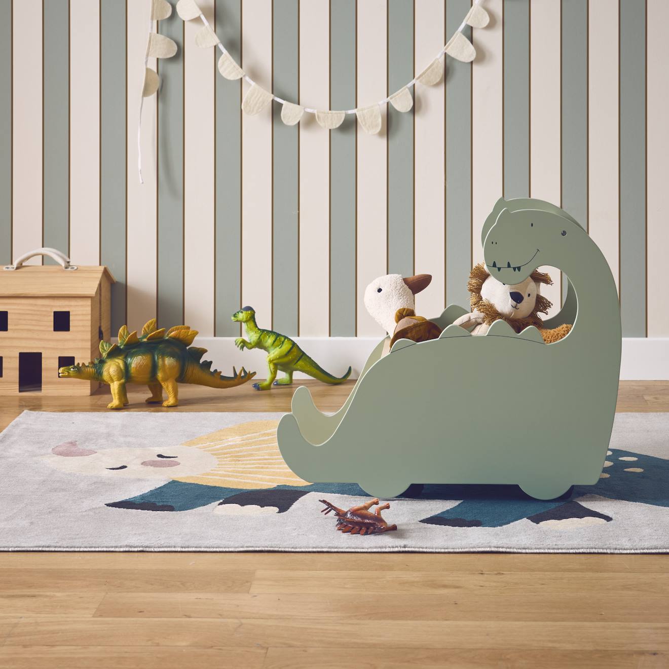 Coffre À Jouets Enfant Avec Roulettes Forme Dinosaure Brachi Vert