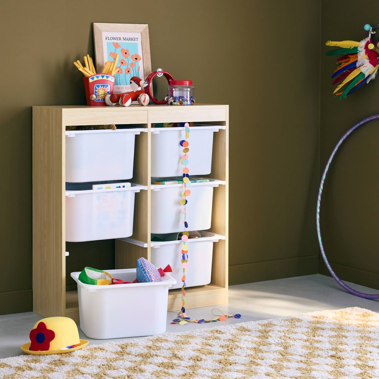 Meuble De Rangement Enfant 6 Bacs De Rangement Sora Naturel