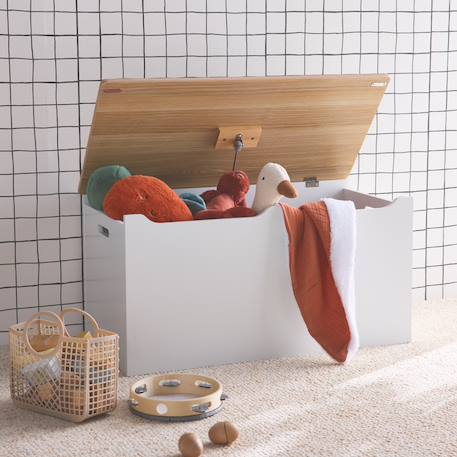 sweeek - Coffre à jouet en bois massif pin naturel blanc