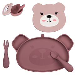 Assiette + bol ventousés en silicone - ourson rose  - vertbaudet enfant