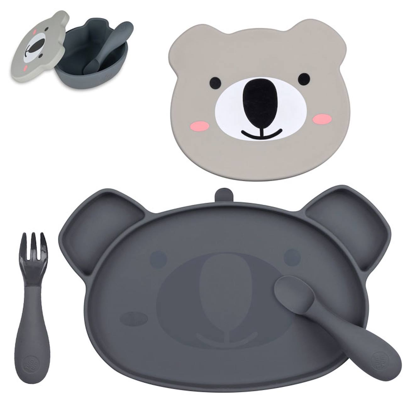 Assiette + Bol Ventousés En Silicone Koala Gris (TUMTUM) - Couverture