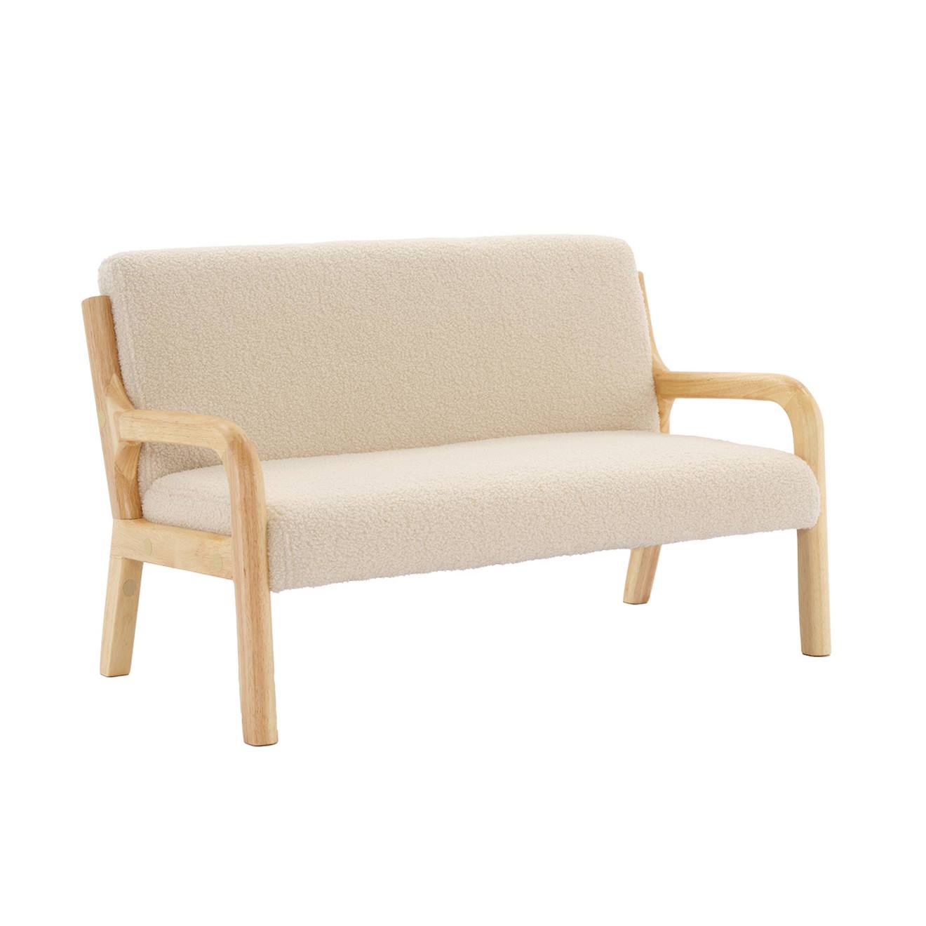 Banquette Scandinave Enfant En Bois Et Tissu Bouclette 2 Places Beige (sweeek) - Image 1