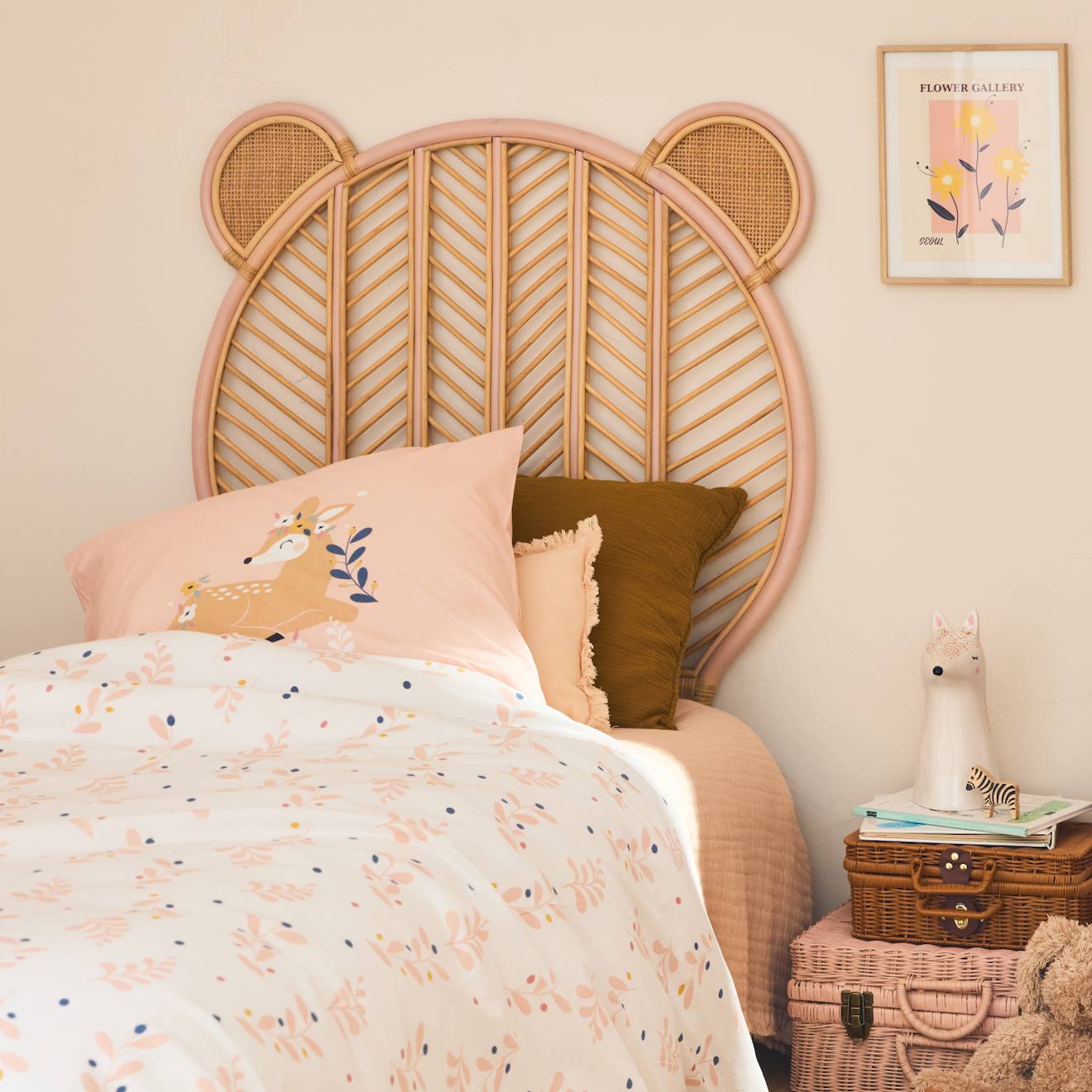 Tête De Lit Bohème Rotin Chambre Enfant 90 X 100cm Nias Rose