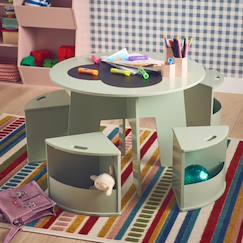 Chambre et rangement-Chambre-Bureau, table-Table effet ardoise et 4 chaises avec rangement pour enfant