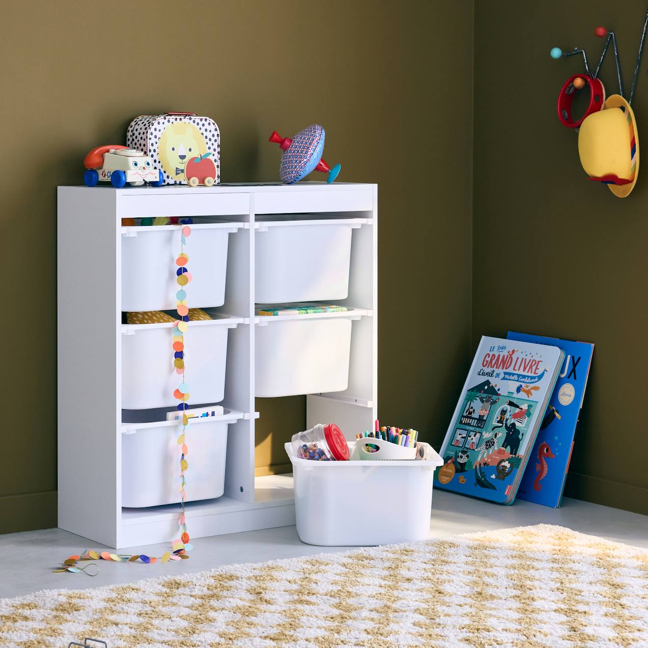 Meuble De Rangement Enfant 6 Bacs De Rangement En Plastique Blanc