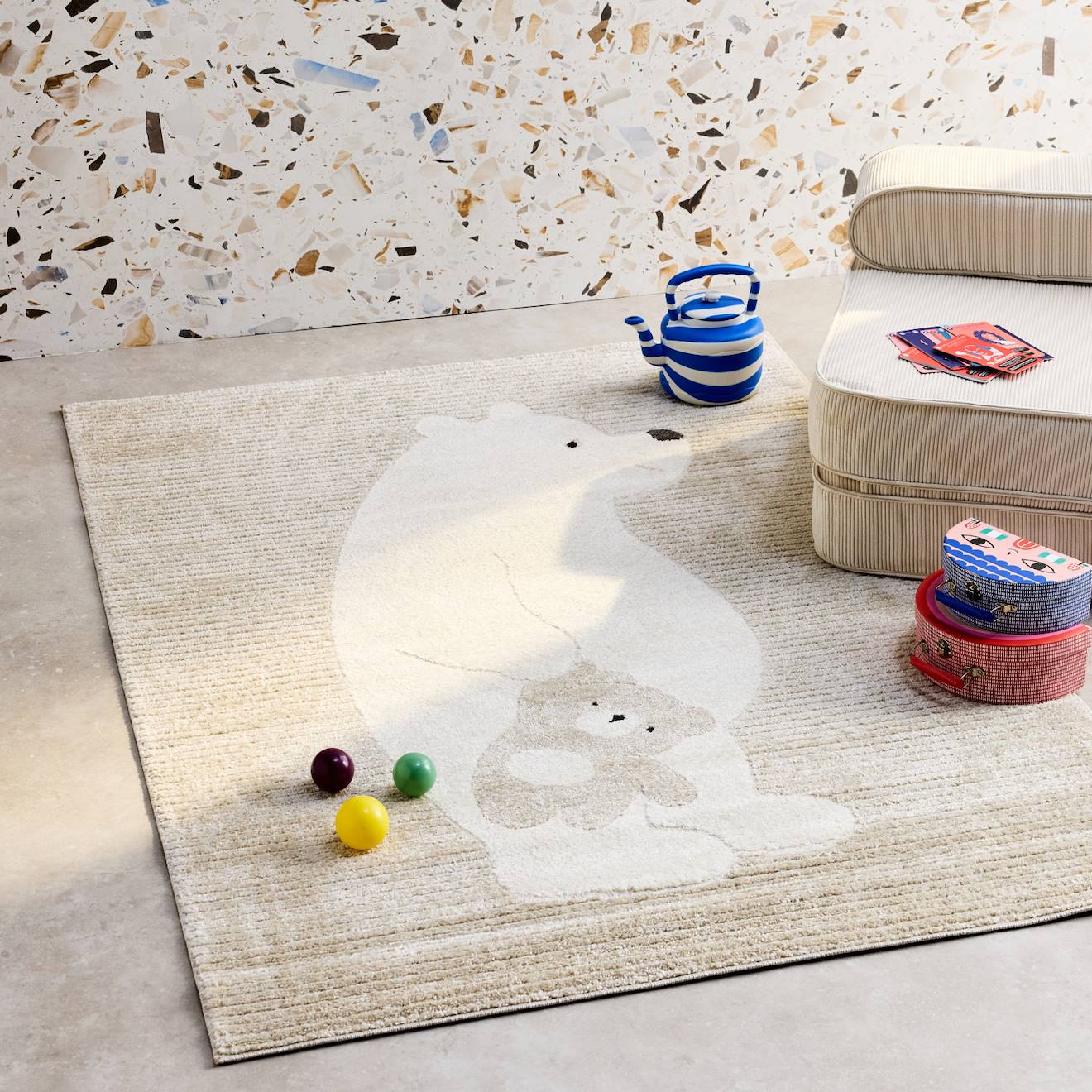 Tapis Intérieur Enfant Beige Créme Oursons Ryan Beige