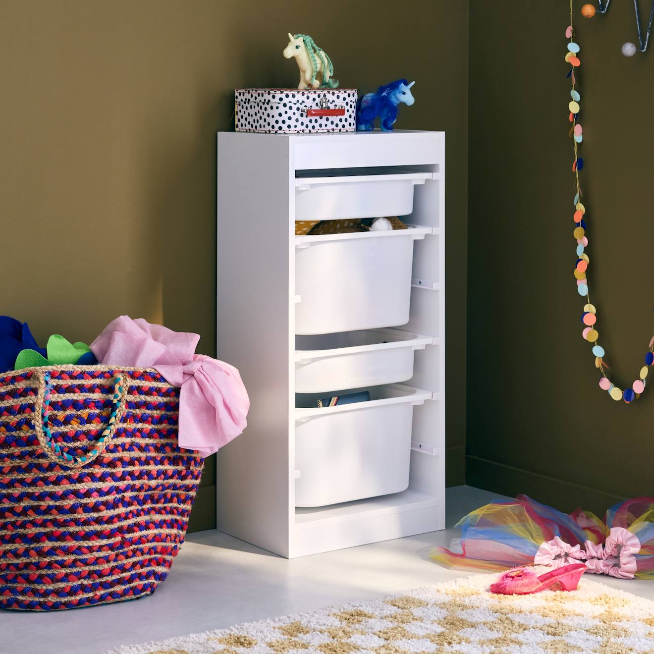 Meuble de rangement enfant 4 bacs de rangement blanc