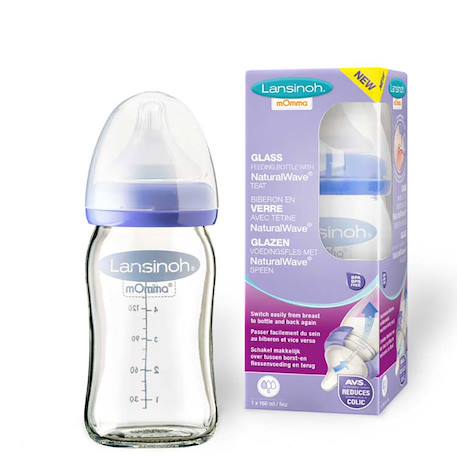 Lansinoh - Biberon en Verre Natural Wave Spécial Bébé Allaité - 160 ml