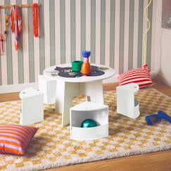 Chambre et rangement-Chambre-Bureau, table-Table effet ardoise et 4 chaises avec rangement pour enfant