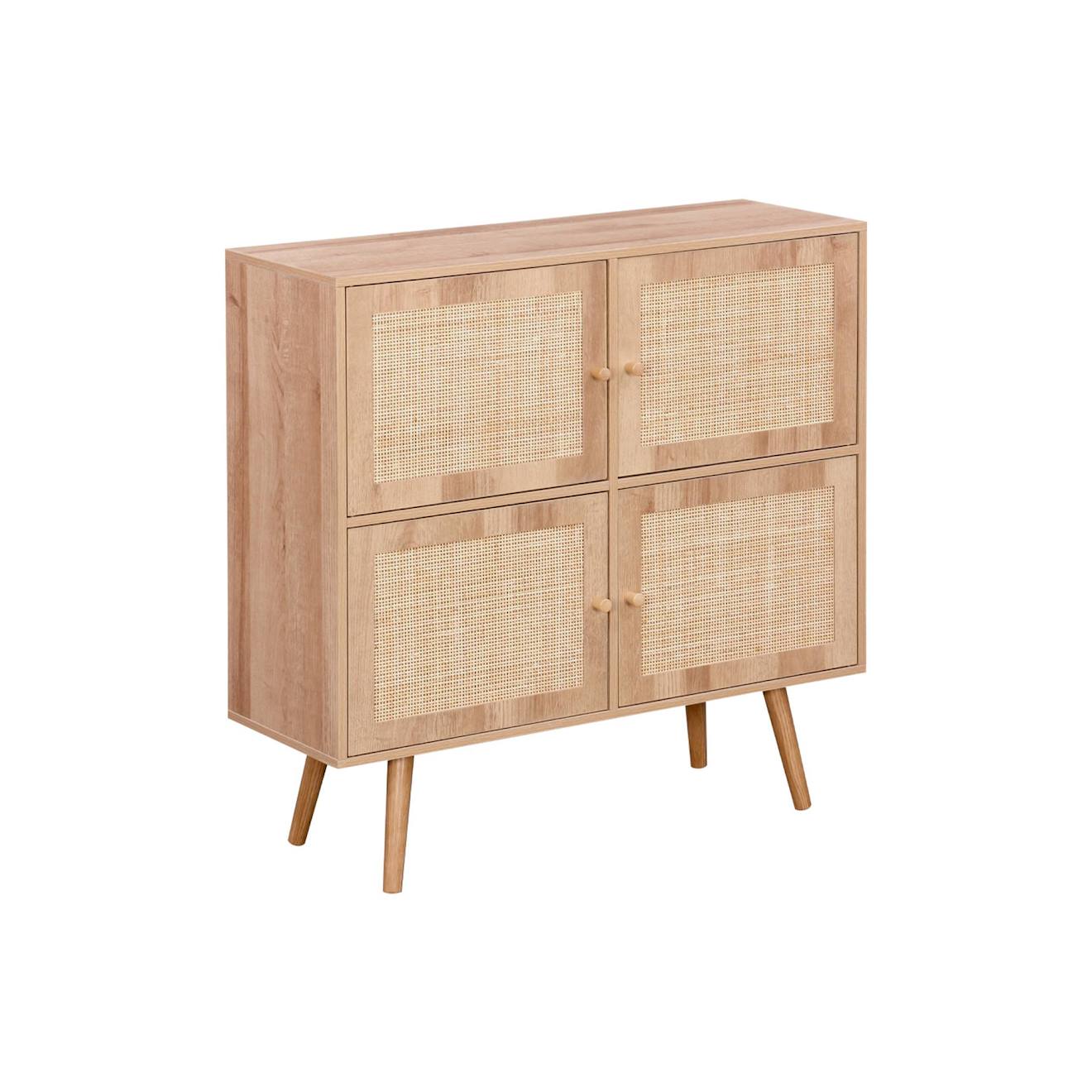 Commode Enfant Décor Bois 4 Portes En Cannage Naturel (sweeek) - Image 1