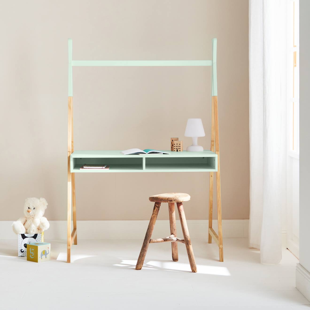 Bureau Tipi Enfant Bois De Sapin 2 Casiers Tobias Vert Céladon