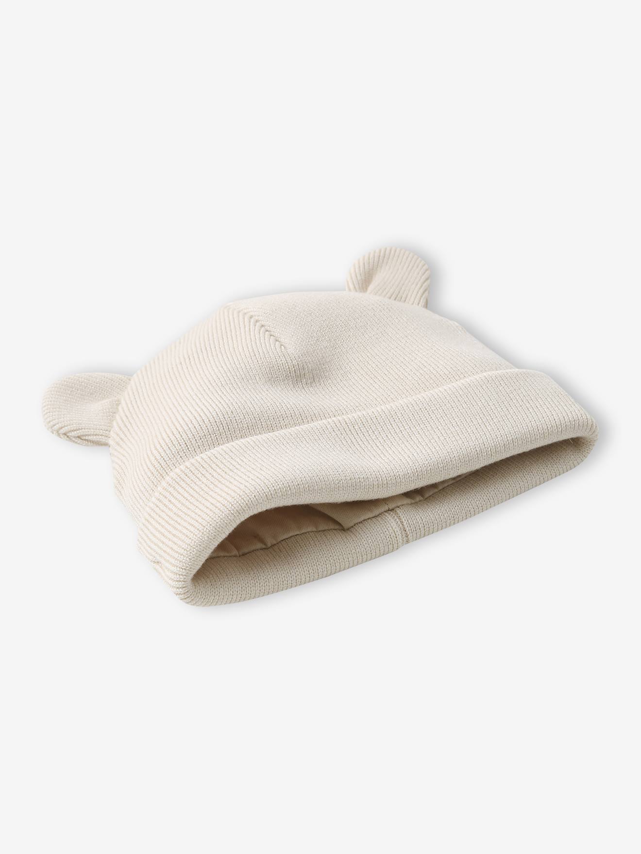 Bonnet bébé à oreilles d'ours en volume écru (Vertbaudet) - Image 1