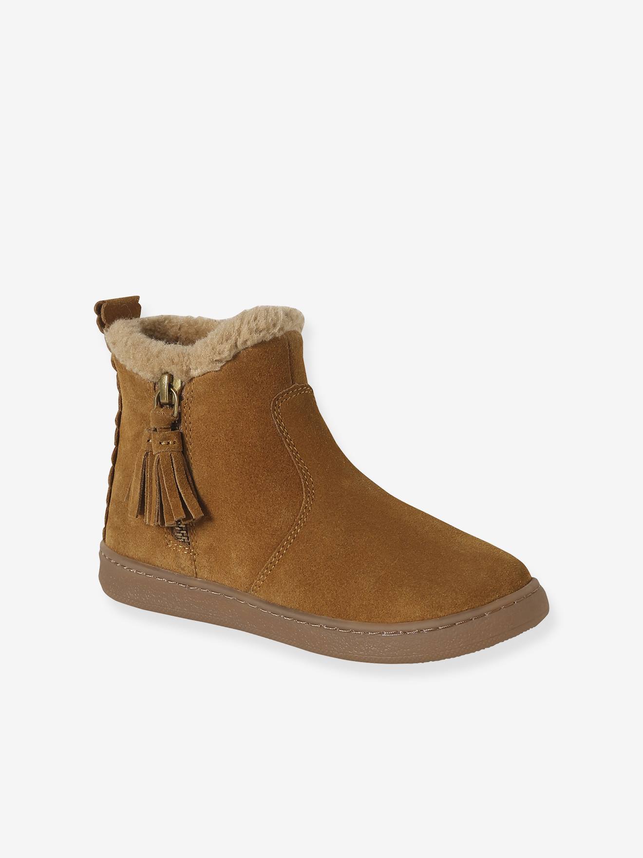 Boots enfant fille en cuir fourrées camel