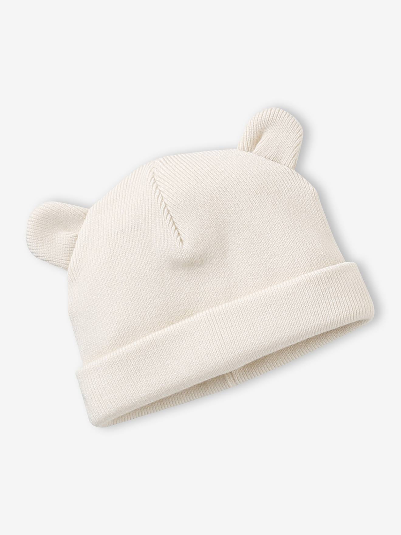 Bonnet bébé à oreilles d'ours en volume écru