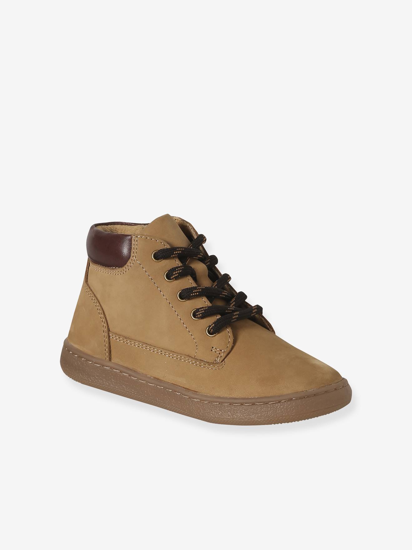 Boots enfant garçon cuir zippées et lacets élastiqués beige