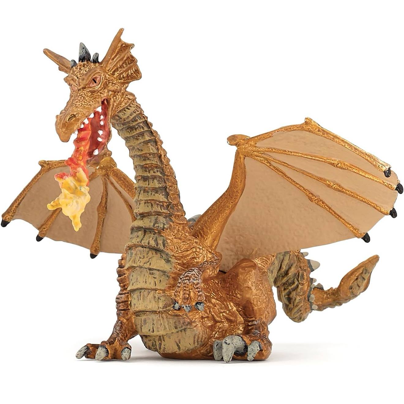 Figurine Dragon Or Avec Flamme Beige