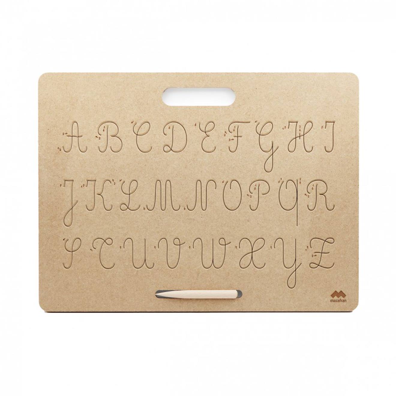 Tablette Écriture Majuscules Cursives Montessori Marron