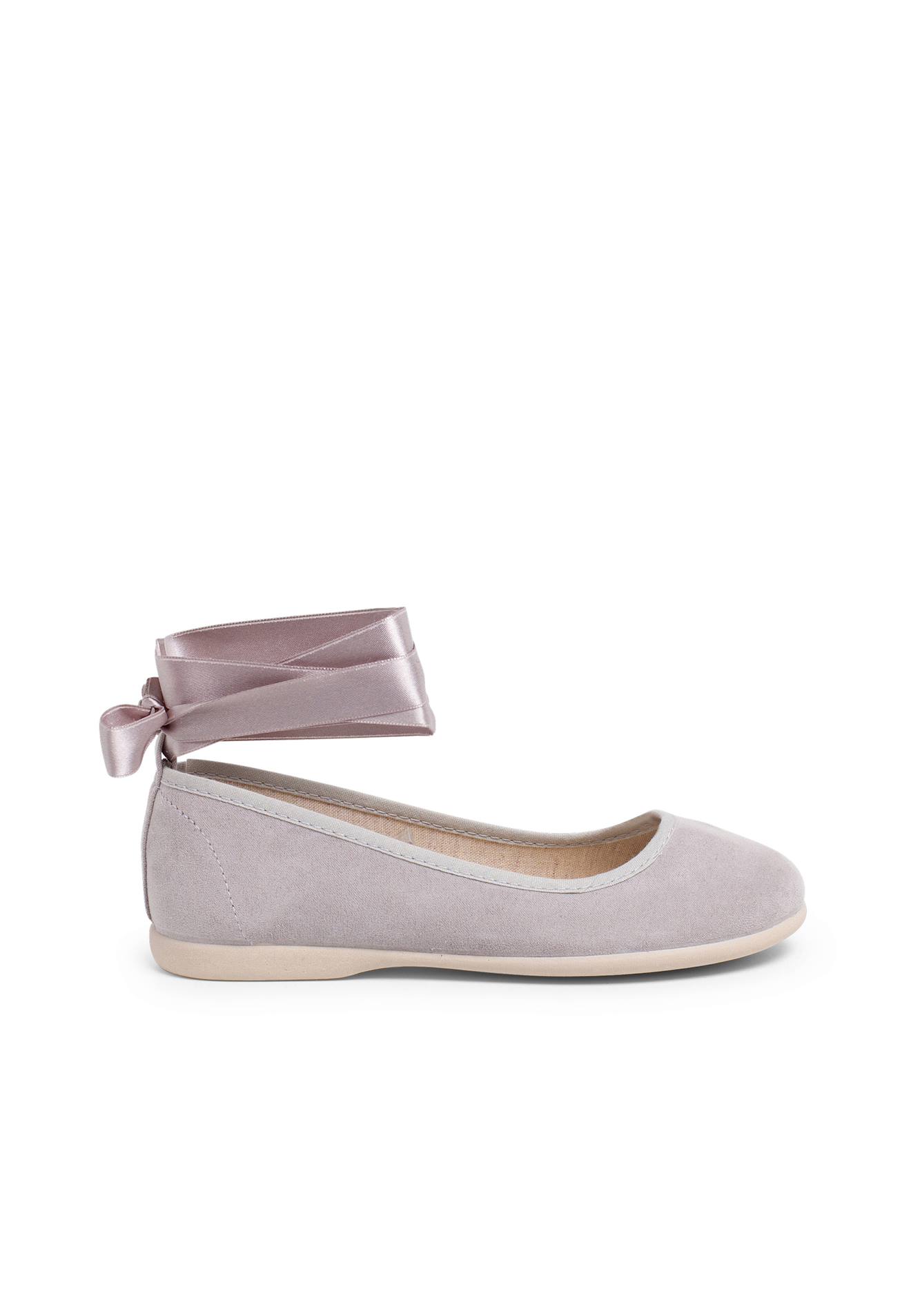 Ballerines Pour Fille Avec Rubans En Satin Et Bride Gris Perle