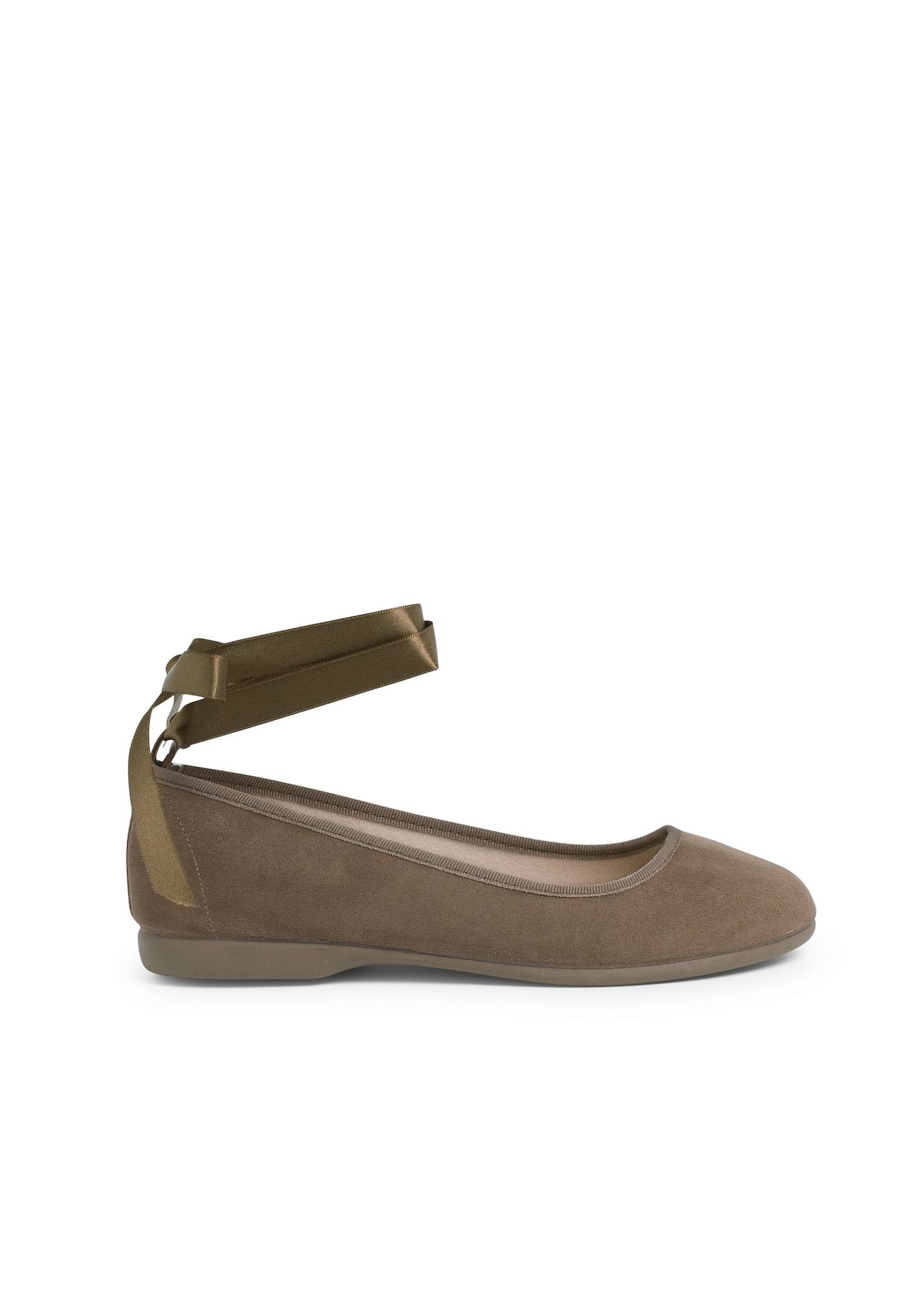 Ballerines Pour Fille Et Femme Avec Rubans En Satin Et Bride Taupe