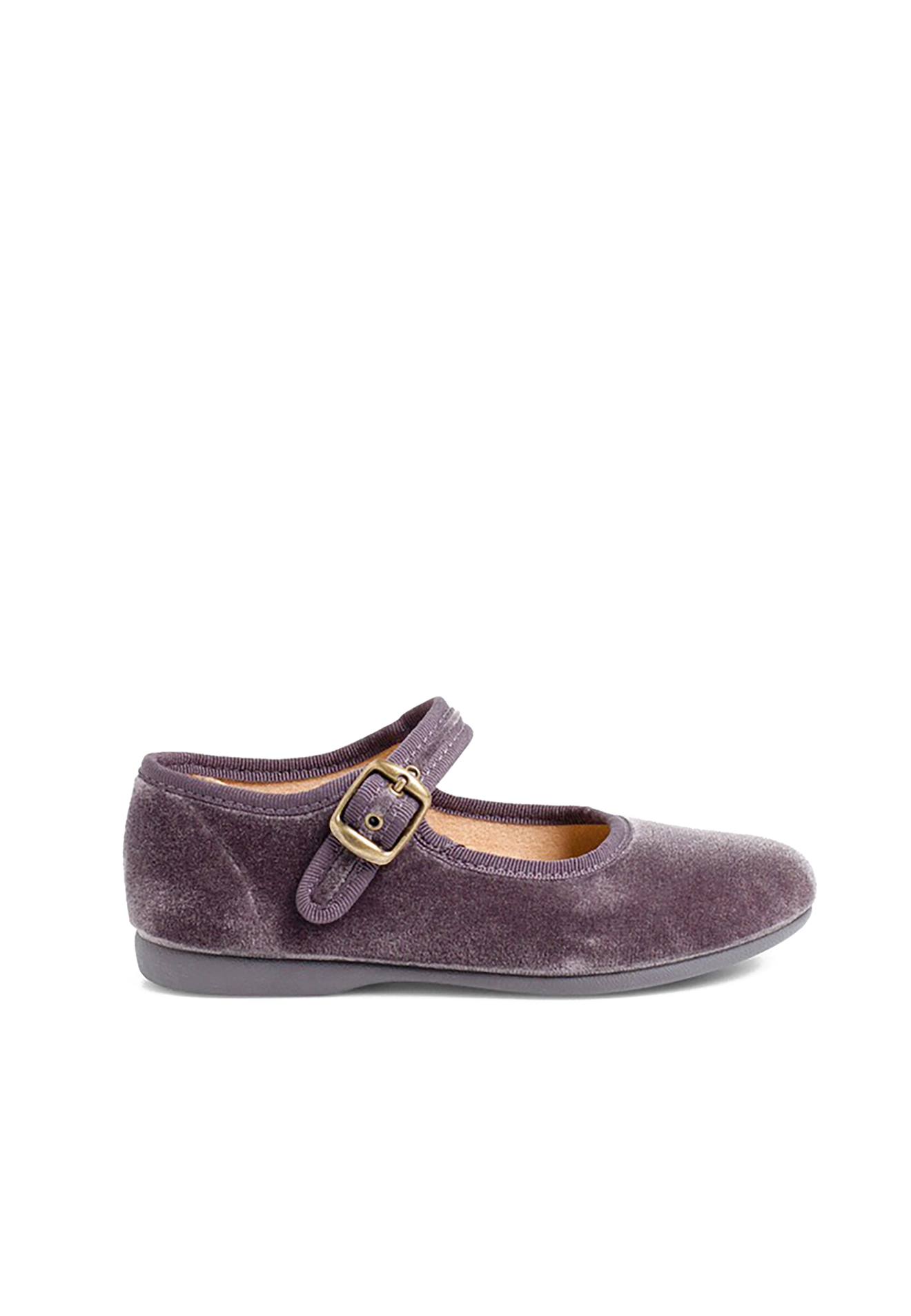 Chaussures Babies Fille En Velours Fermeture À Boucle Gris