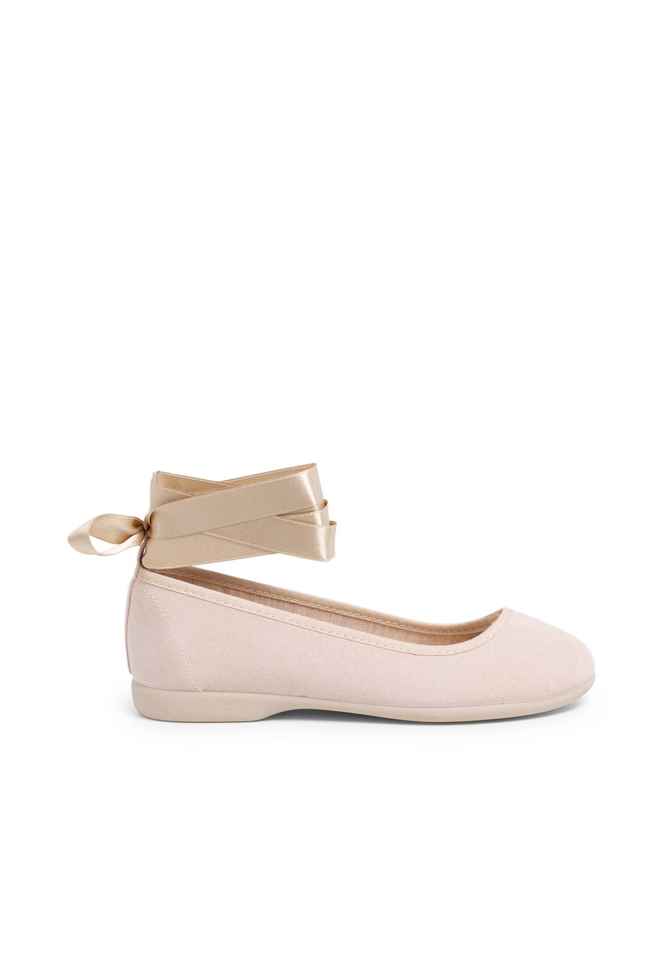 Ballerines Pour Fille Avec Rubans En Satin Et Bride Beige
