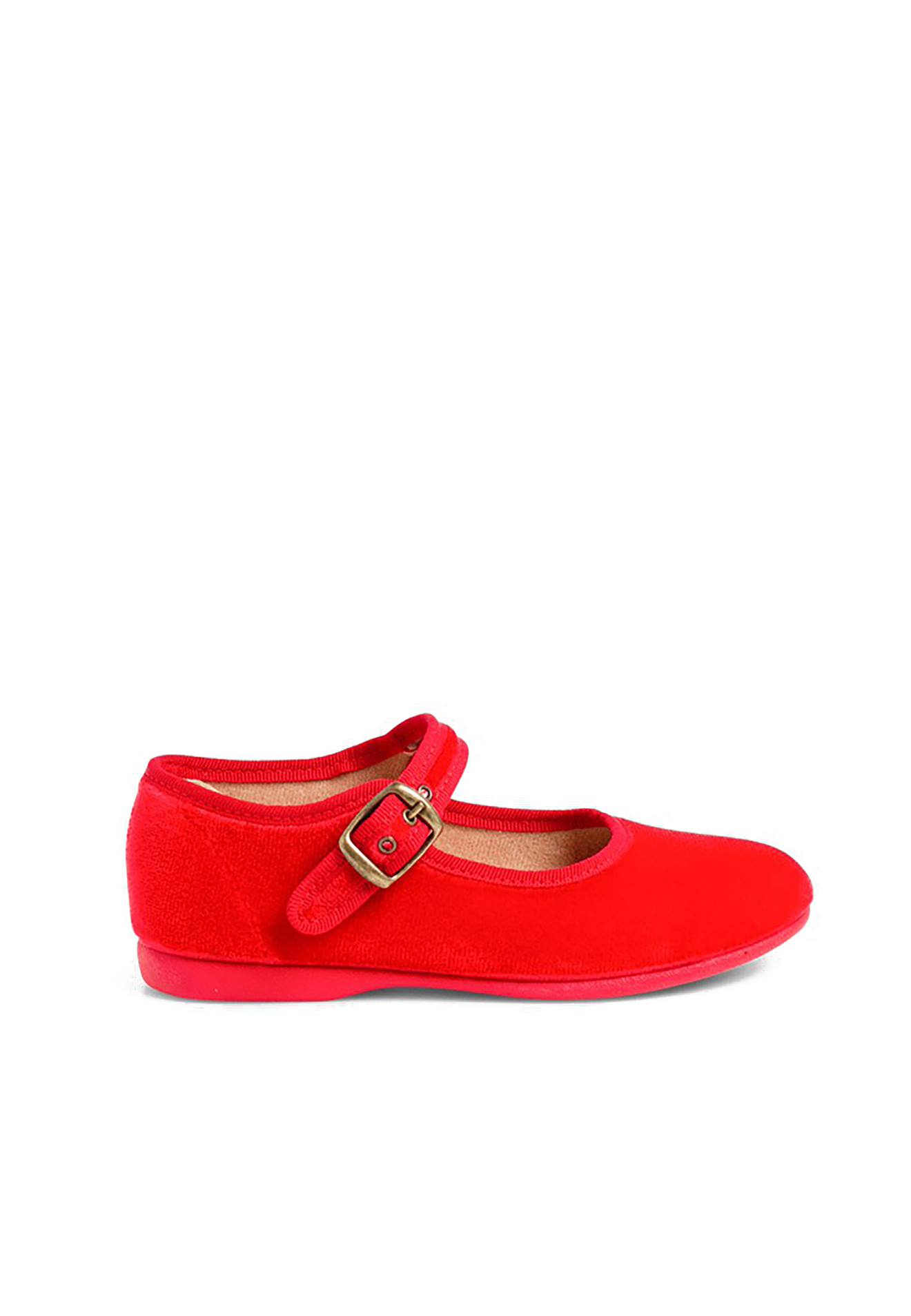 Chaussures Babies Fille En Velours Fermeture À Boucle Rouge