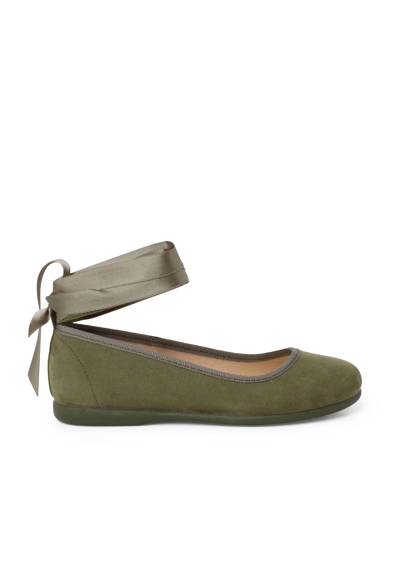 Ballerines Pour Fille Avec Rubans En Satin Et Bride Olive Verte
