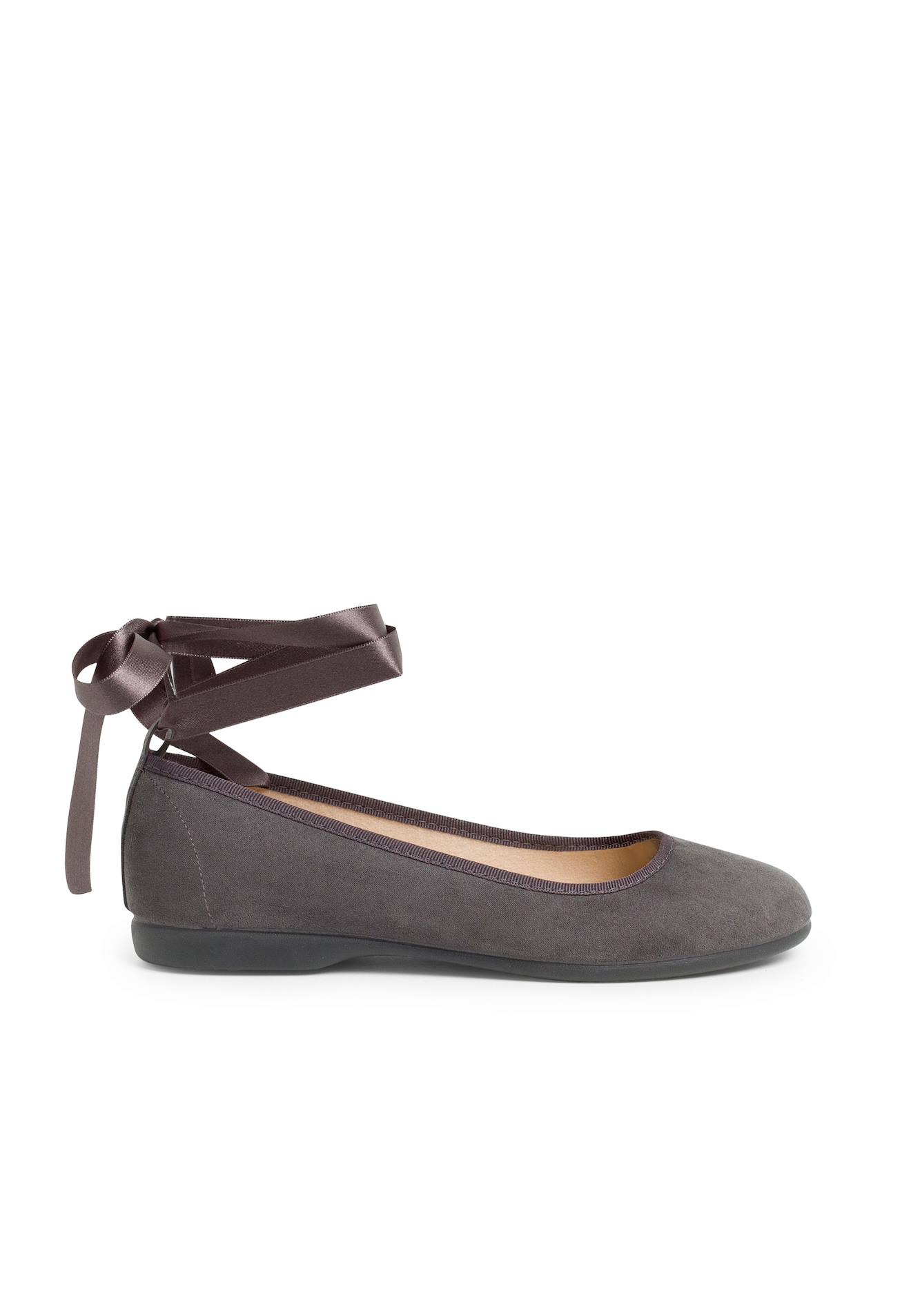 Ballerines Pour Fille Et Femme Avec Rubans En Satin Et Bride Gris Foncé