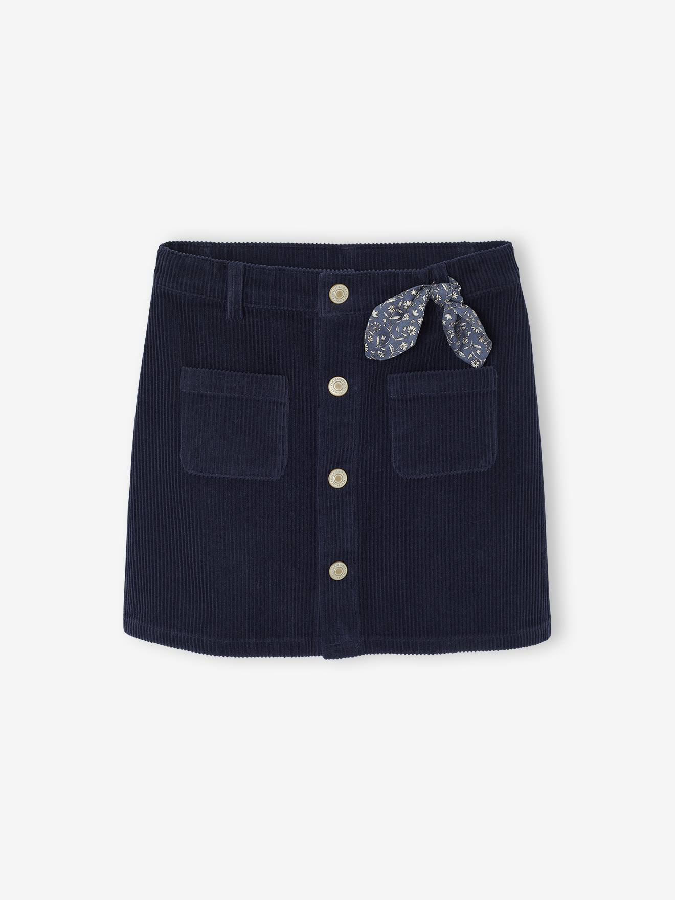 Jupe boutonne en velours fille avec nouette fantaisie marine 13 €
