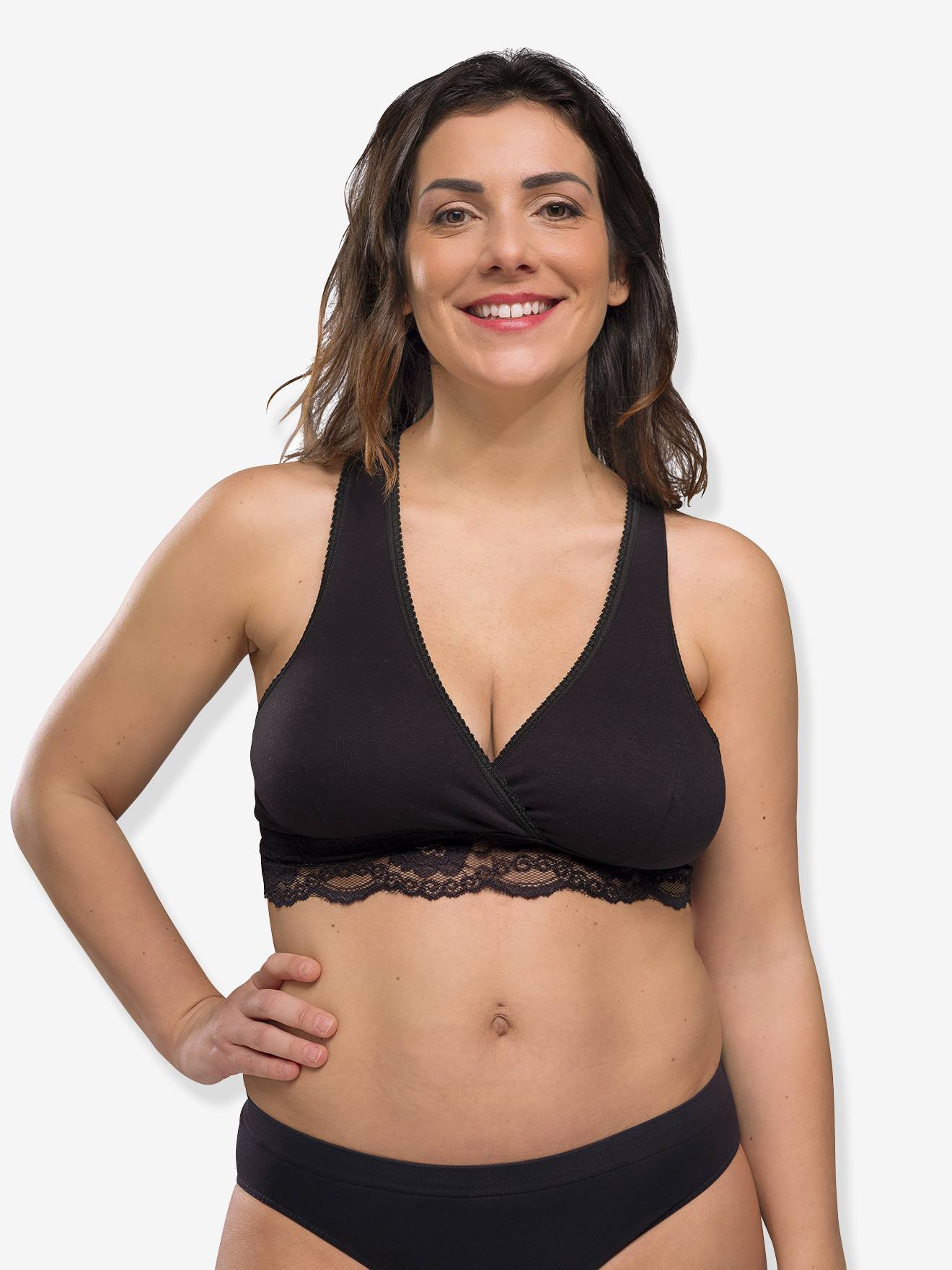 Soutien-gorge cache-coeur de grossesse et d'allaitement en coton bio noir