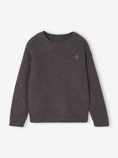 -Pull fille maille perlée animation badge irisé 