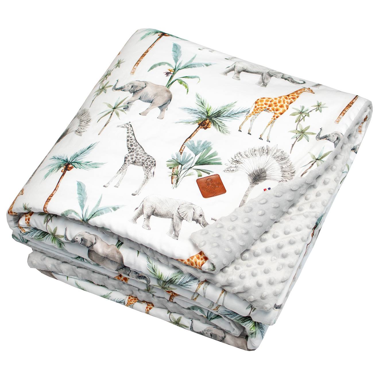 Grand Plaid Couverture Réversible En Minky Safari Safari, Vert, Gris, Blanc