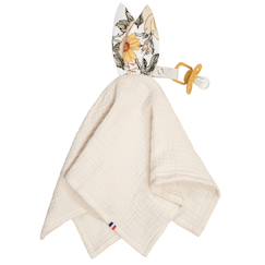 Jouet-Doudou lapin attache tétine en gaze de coton néo vintage