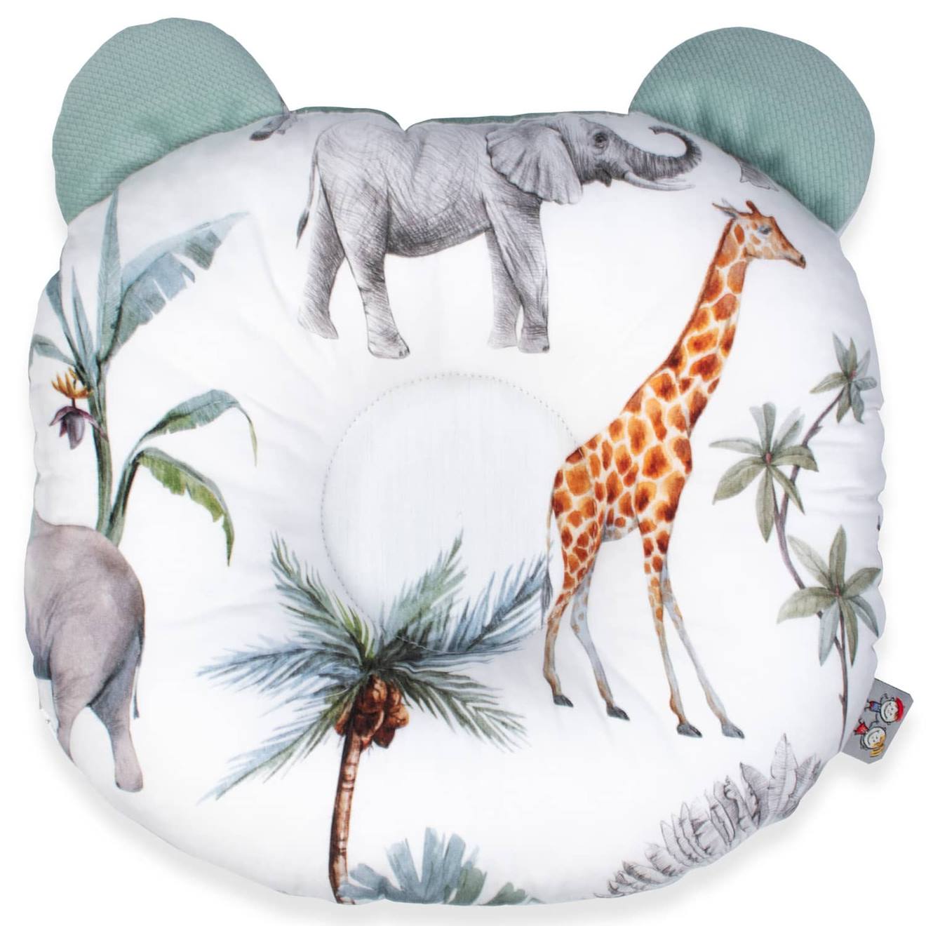 Coussin Anti Tête Plate En Coton Et Velvet Safari Safari, Vert, Gris, Blanc
