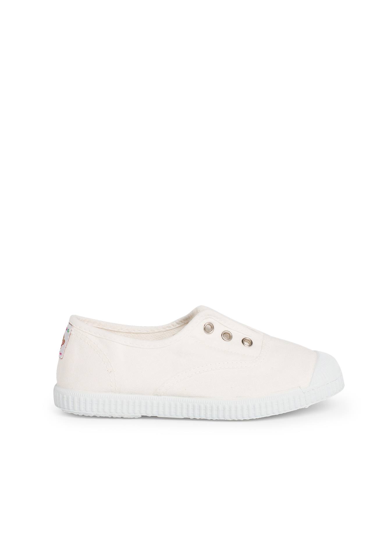 Tennis En Toile Avec Bout Caoutchouc Sans Lacets Blanc