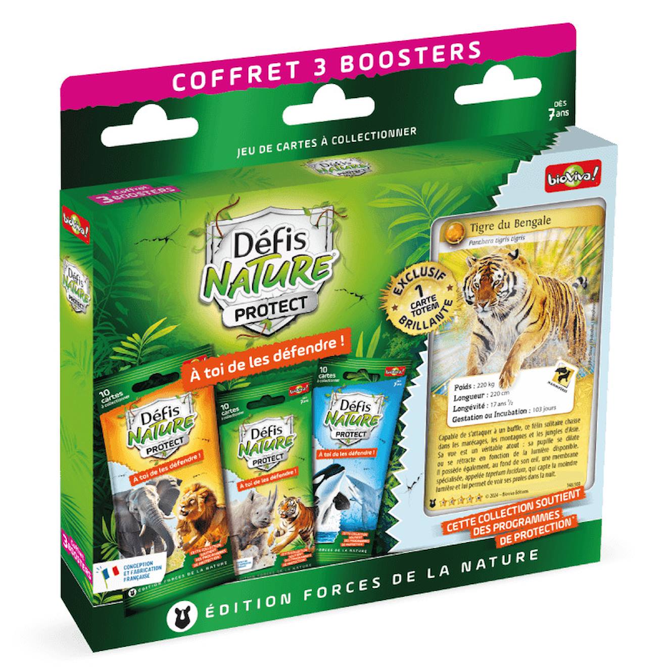 Jeu De Cartes À Collectionner Défis Nature Protect Coffret 3 Boosters - Tigre Du Bengale - Fabriqué En France Multicolore