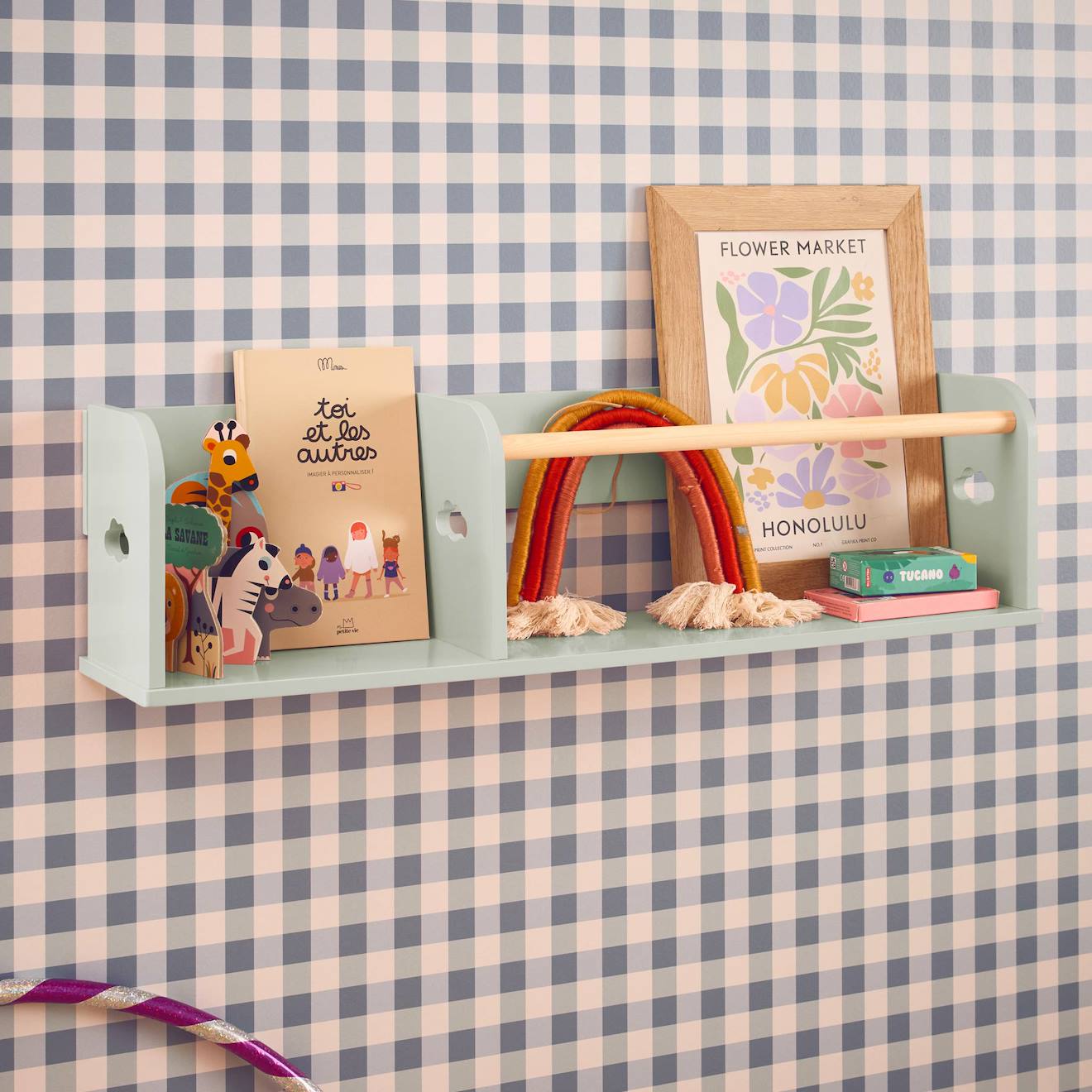 Etagère Murale Rangement Chambre Enfant 80cm Nephos Vert
