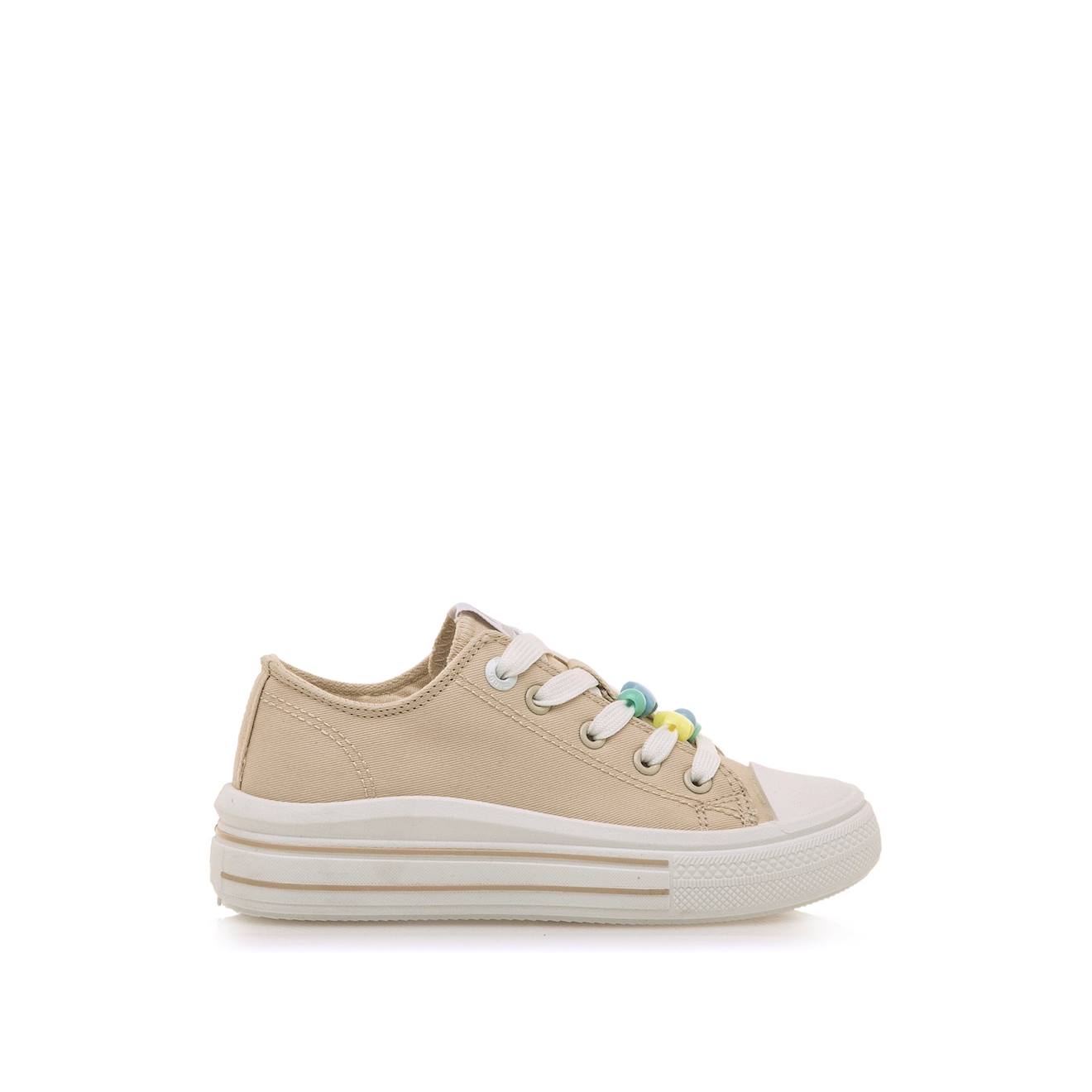 Sneakers Filles Textile Lacets Beige