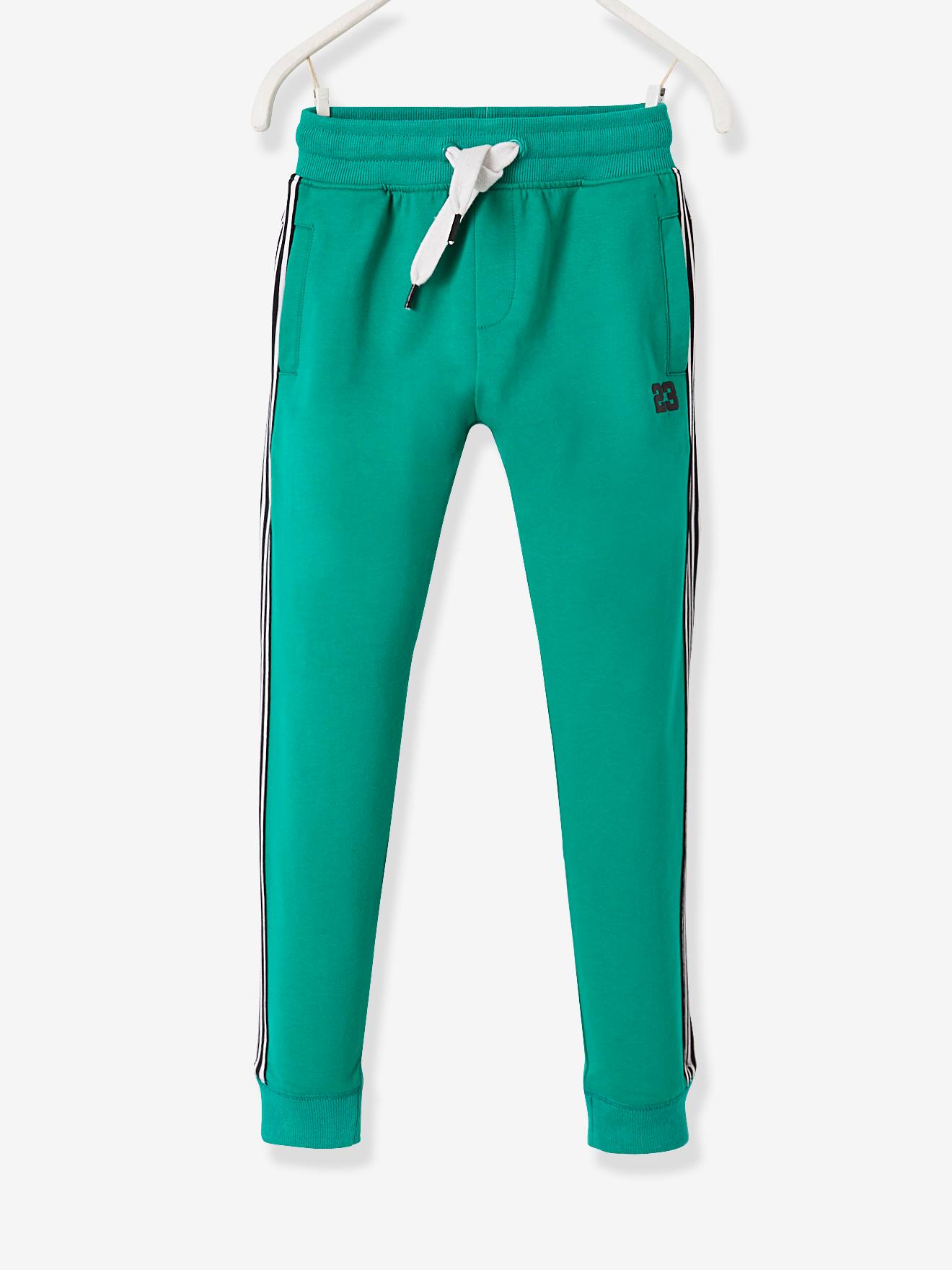 Pantalon de sport garçon à bandes côtés rayées vert